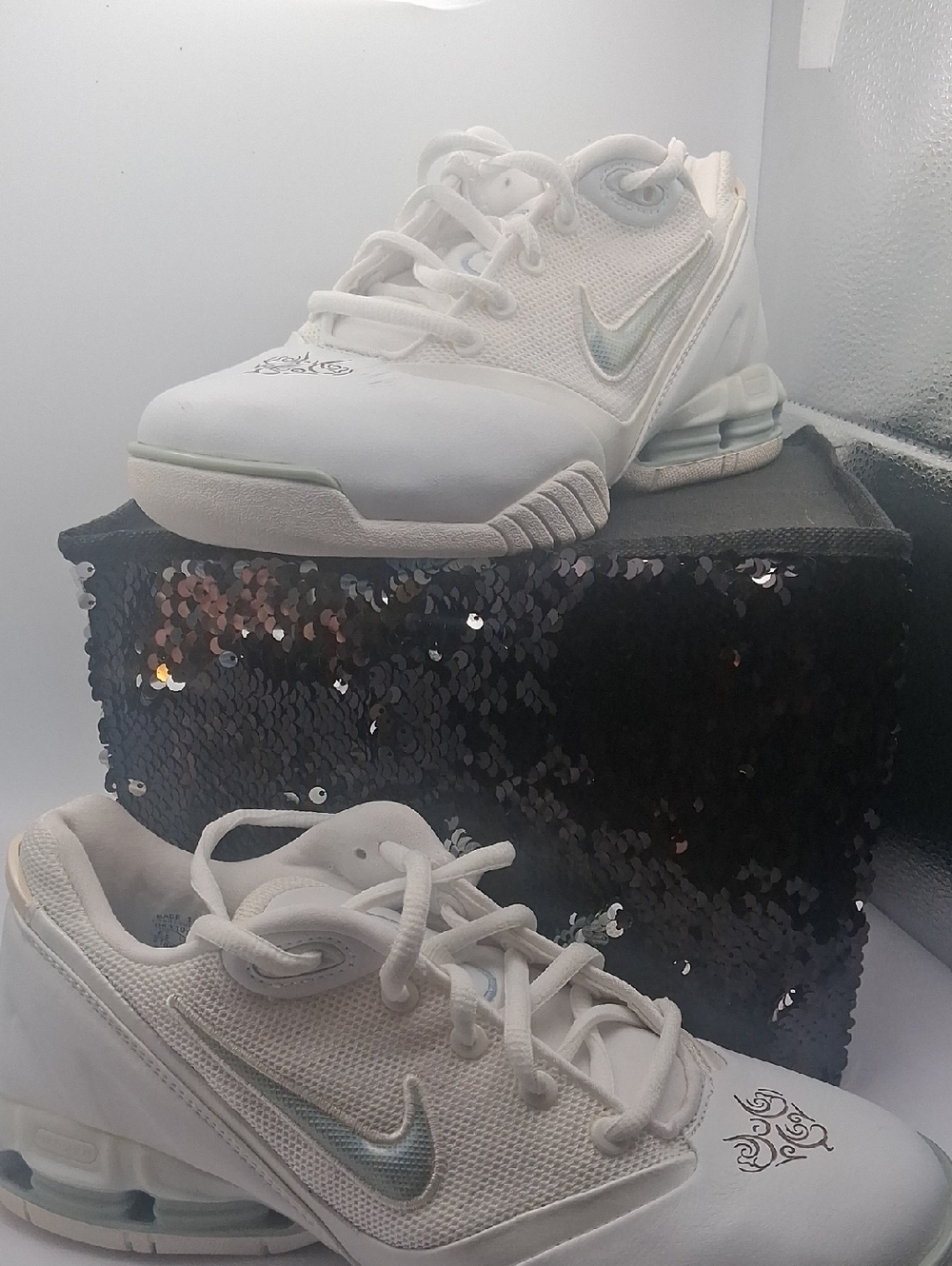 Nike Shox White Sneakers with Light Teal Swoosh